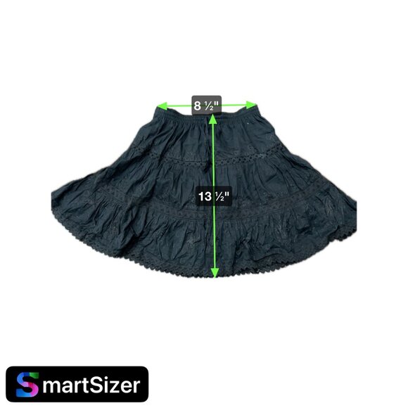 Black Embroidered Bohemian Whimsy Goth Style Skirt Lace Hem - Picture 5 of 6